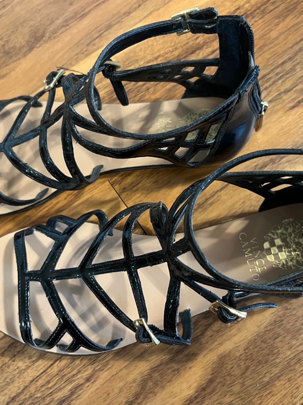 Vince Camuto Black Patent Strappy Gladiator Sandals